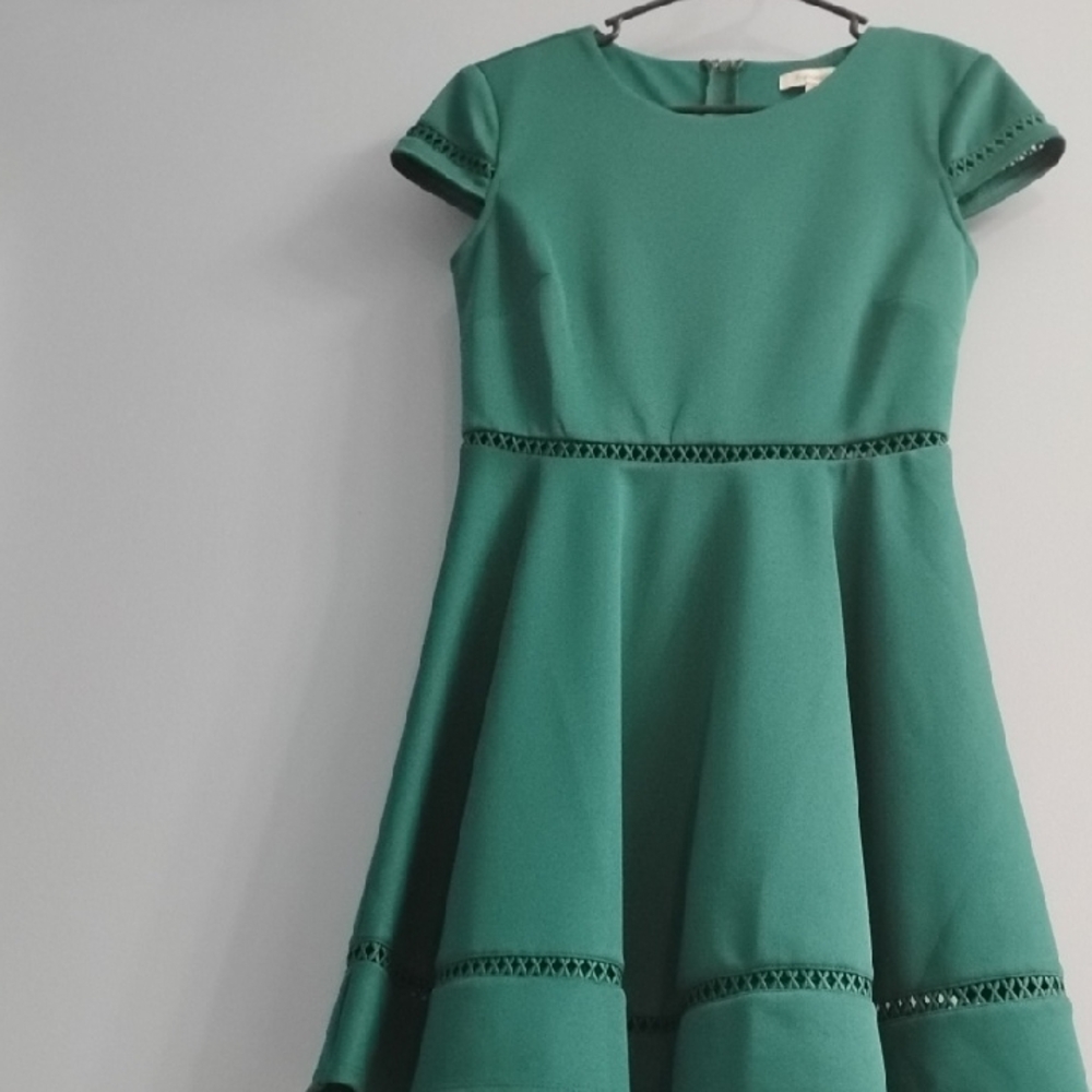 💚 Francesca's Collections Forest Green Fit-and-Flare Midi Dress Size XS